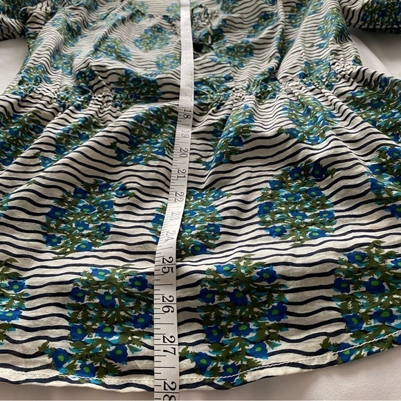 Tory Burch Top white Green Flora Cotton Scoop Neck Keyhole Tunic Elastic waist 6 - Picture 13 of 16